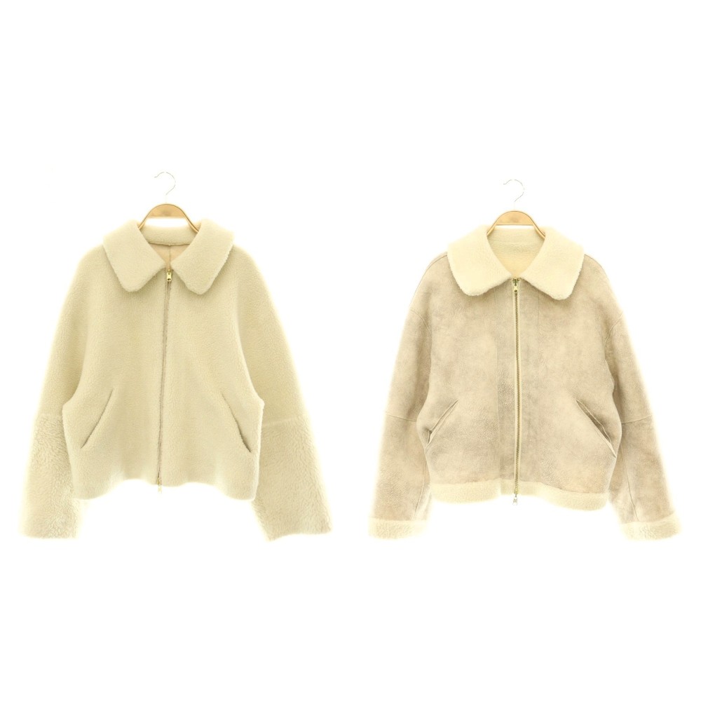 Rakuten - 【中古】アパートバイローリーズ apart by lowrys ジップアップボアジャケット リバーシブル ムートン F ライトベージュ ホワイト /DO ■OS レディース 【ベクトル 古着】 260519