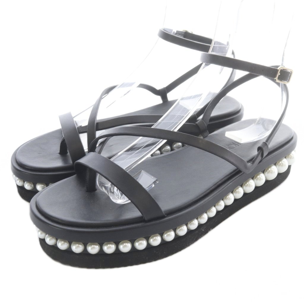 ジミーチュウ JIMMY CHOO PINE FLAT パール サンダル ストラップ 39 黒 ブラック /SR レディース  260528