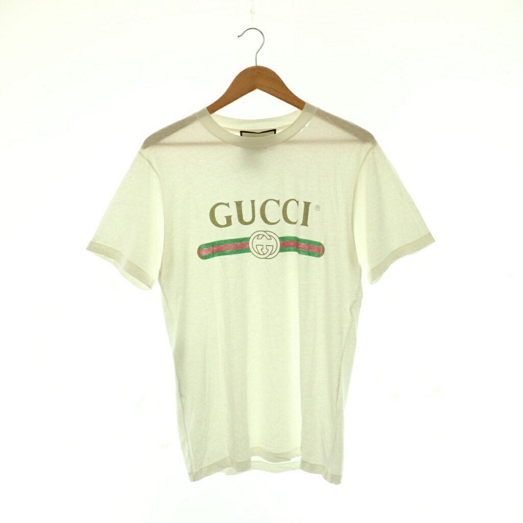 gucci///////////////\' - 【中古】グッチ GUCCI ダメージ加工 フラワーワッペン ロゴTシャツ カットソー アイボリー マルチカラー 457095 /CX ■OS メンズ 【ベクトル 古着】 260608