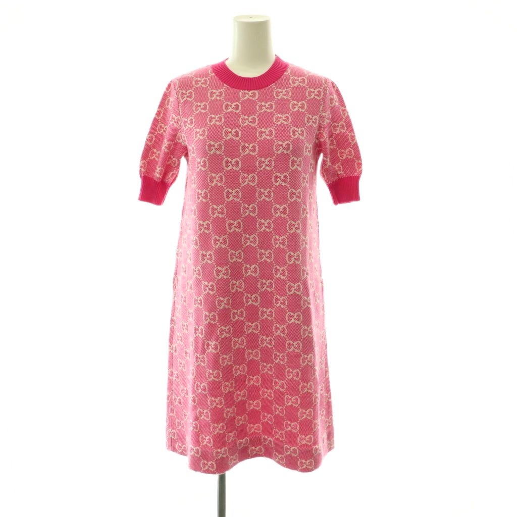 gucci///////////////\' - 【中古】グッチ GUCCI GGコットンウールニットワンピース 五分袖 膝丈 XS ピンク ホワイト 629464 /DO ■OS レディース 【ベクトル 古着】 260604