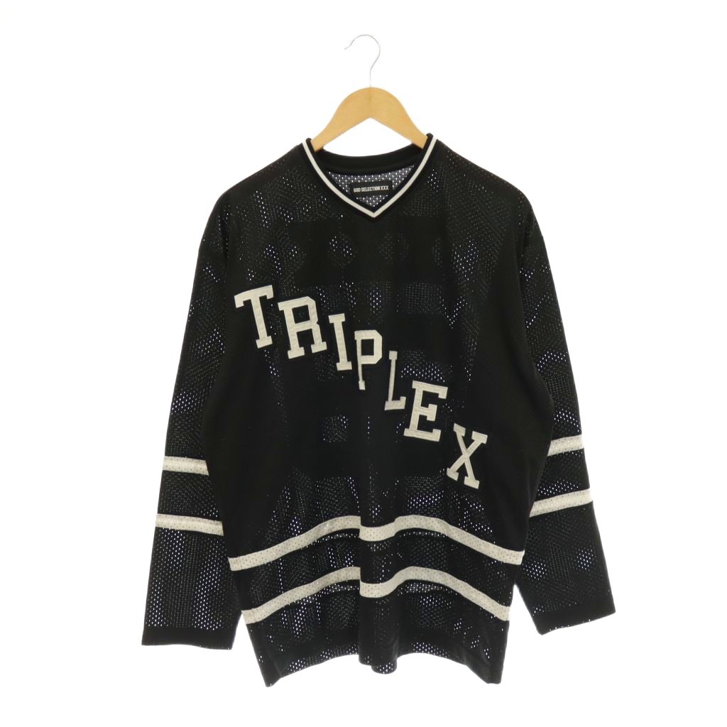 【中古】ゴッドセレクショントリプルエックス GOD SELECTION XXX HOCKEY SHIRT プルオーバー ホッケーシャツ メッシュ Vネック M 黒 白 ■SH メンズ 【ベクトル 古着】 260527