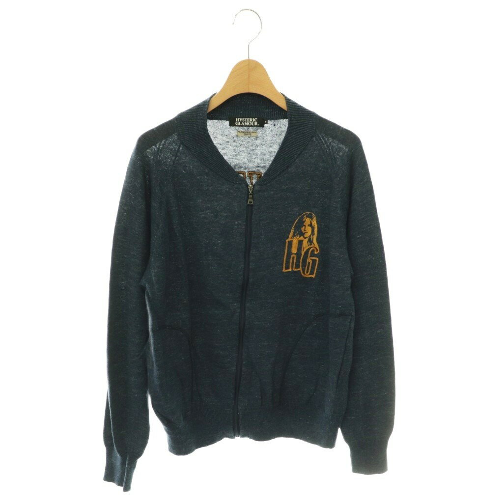 【中古】ヒステリックグラマー HYSTERIC GLAMOUR ×野口強 リネン ジップアップ ニットカーディガン 刺繍 S ネイビー オレンジ /CX ■OS メンズ 【ベクトル 古着】 260530