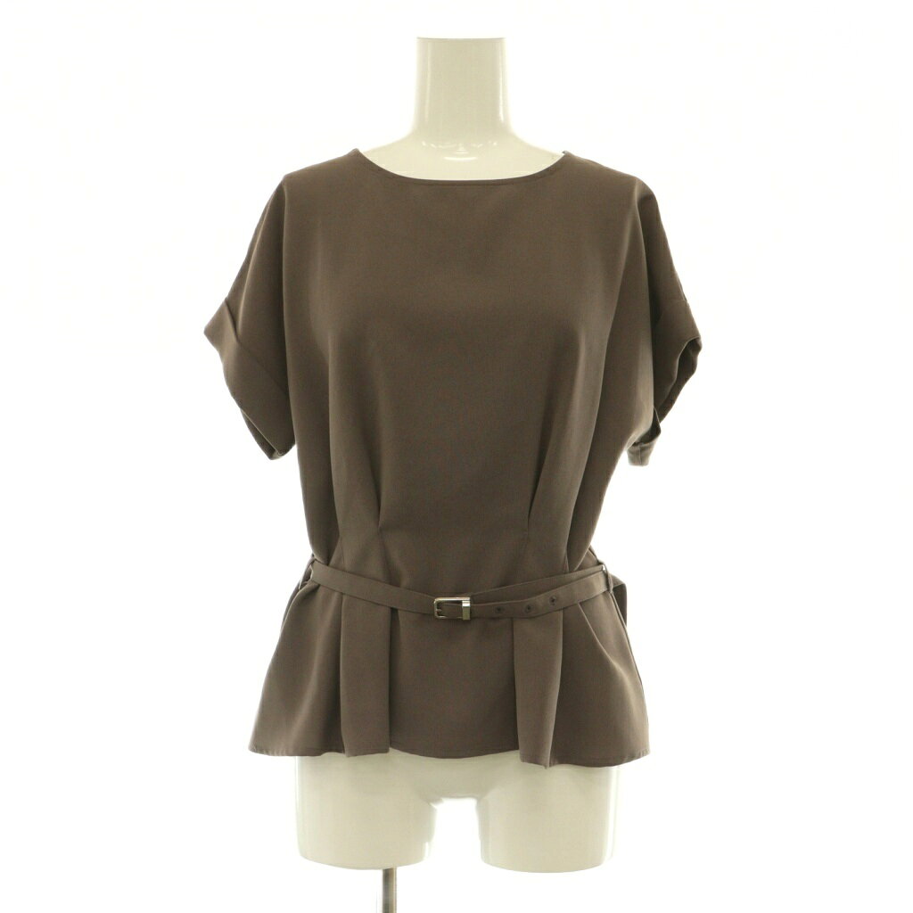 【中古】N.Natural Beauty Basic N.ナチュラルビューティーベーシック ボートネックペプラム半袖ブラウス プルオーバー タック ベルト付 M ブラウン /MY ■OS レディース 【ベクトル 古着】 260530