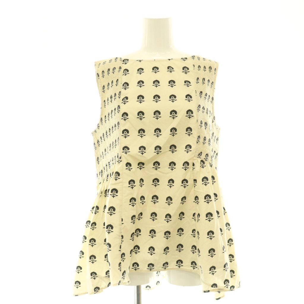 ヌキテパ NE QUITTEZ PAS! Poplin Fluff Print Sleeveless Top ブラウス プルオーバー 花柄 ペプラム ベージュ 黒 ブラック /CX ■OS ■SH レディース  260601