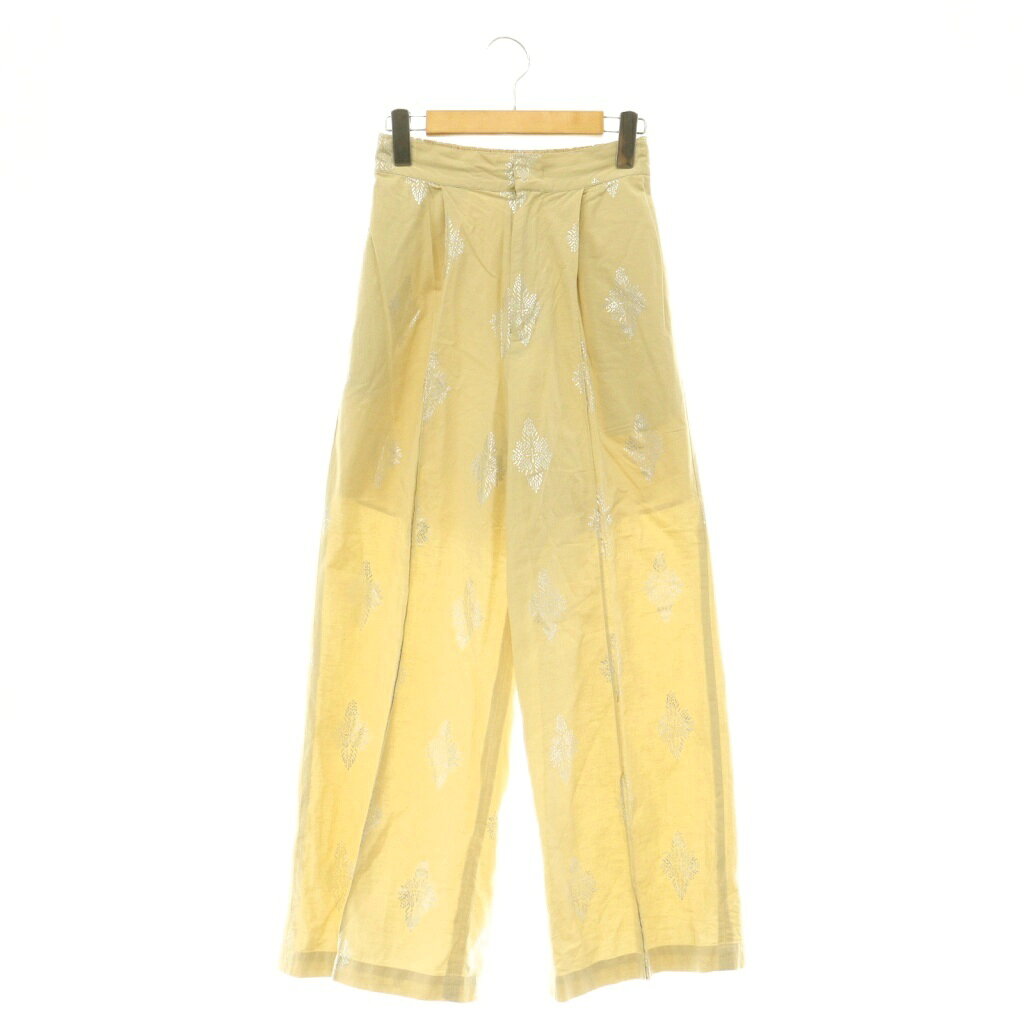 ヌキテパ NE QUITTEZ PAS! 25SS Cotton Linen Foil Print Pants パンツ ワイド タック リネン混 S ライトベージュ シルバー色 /DO ■OS ■SH レディース  260602