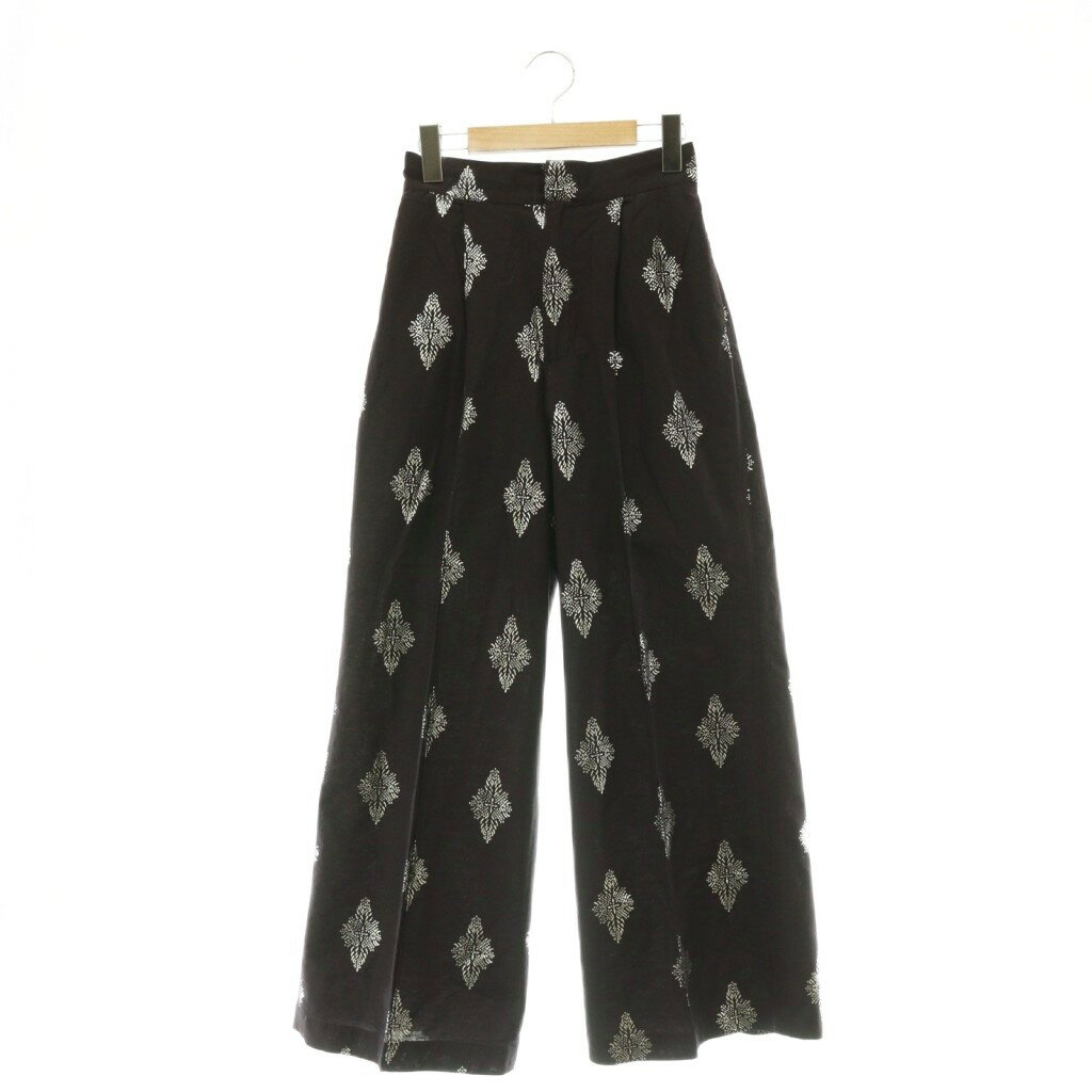 ヌキテパ NE QUITTEZ PAS! 25SS Cotton Linen Foil Print Pants パンツ ワイド タック リネン混 S チャコール シルバー色 /DO ■OS ■SH レディース  260602