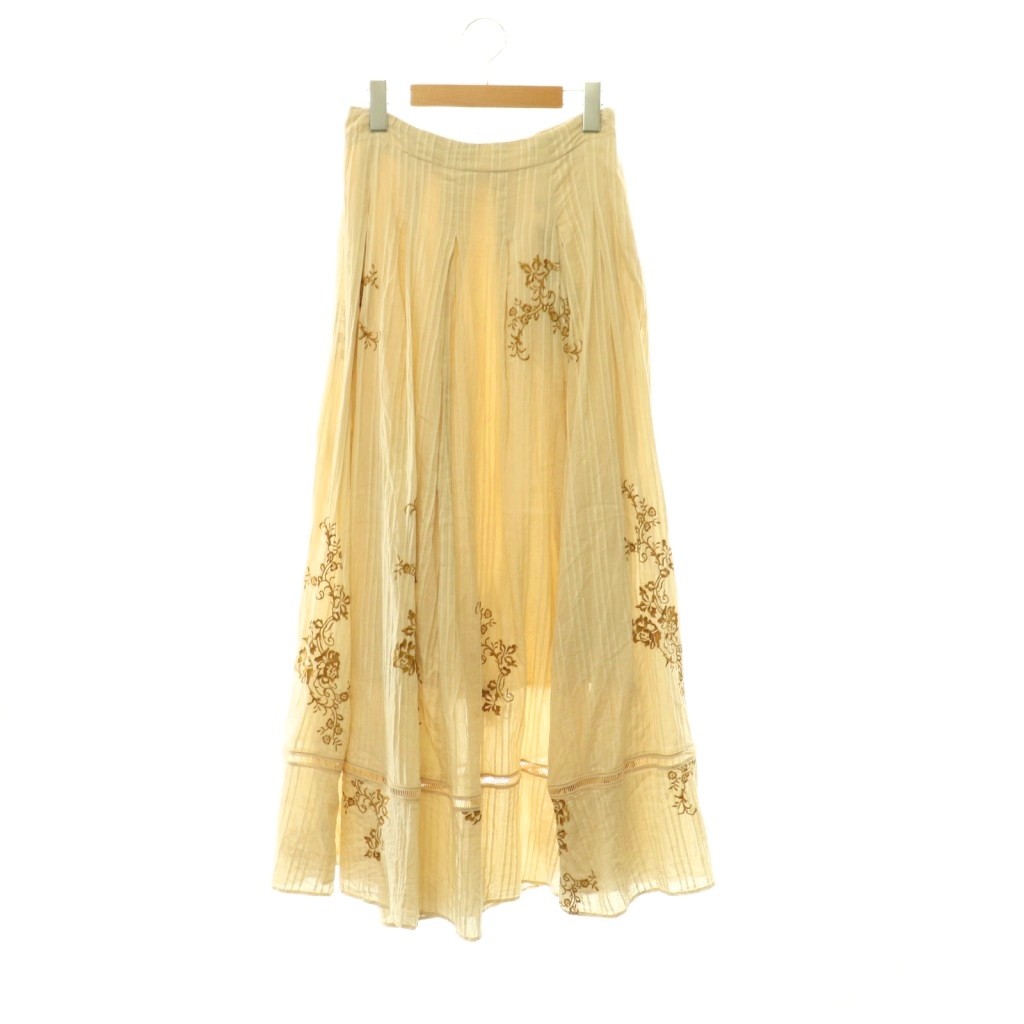 ヌキテパ NE QUITTEZ PAS! 25SS Cotton Dobby Ivy Flower Embroidery Skirt フレアスカート 刺繍 M ベージュ キャメル /ES ■OS レディース  260602