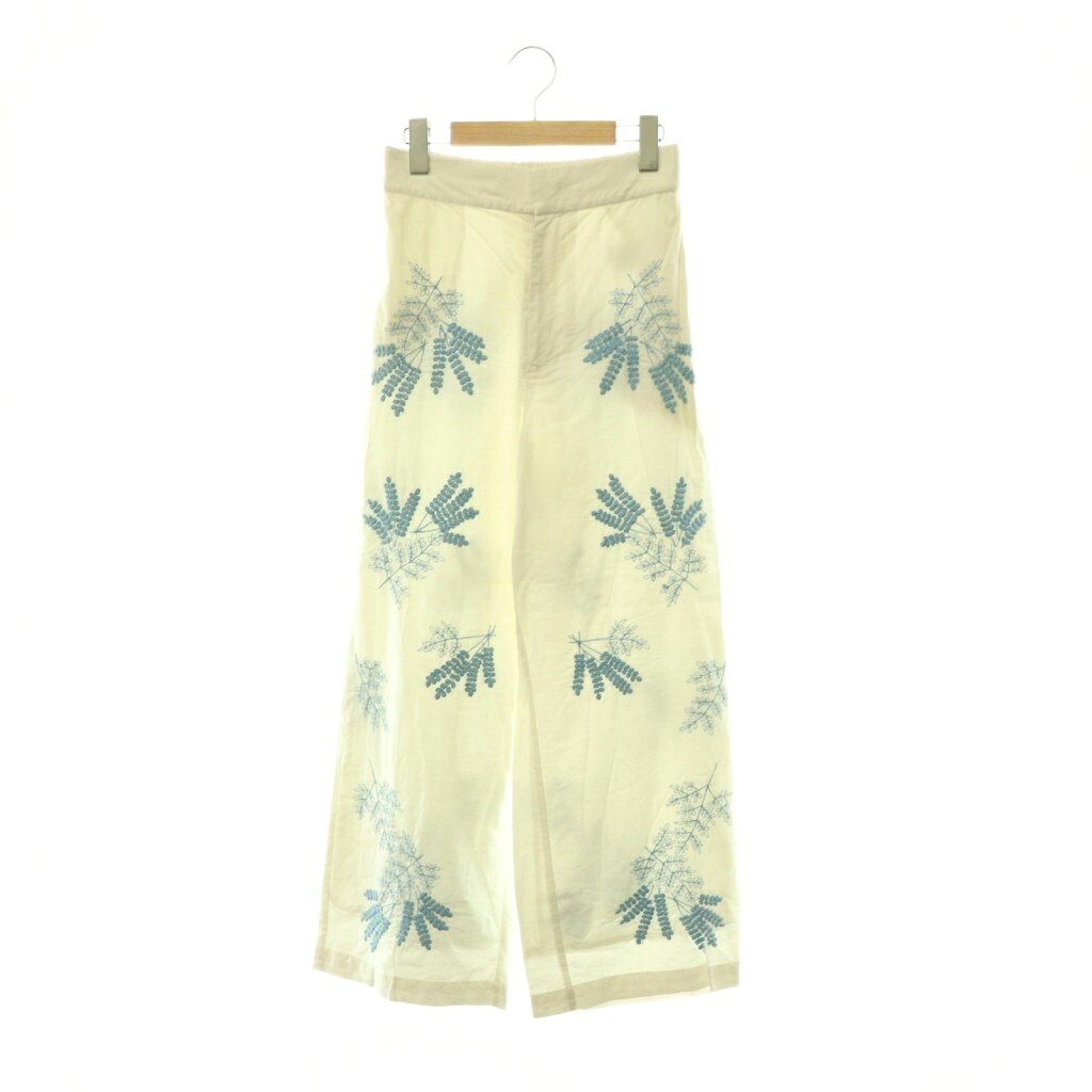 ヌキテパ NE QUITTEZ PAS! Cotton Linen Plants Embroidery Pants パンツ ストレート 刺繍 S ホワイト ライトブルー /DO ■OS ■SH レディース  260602