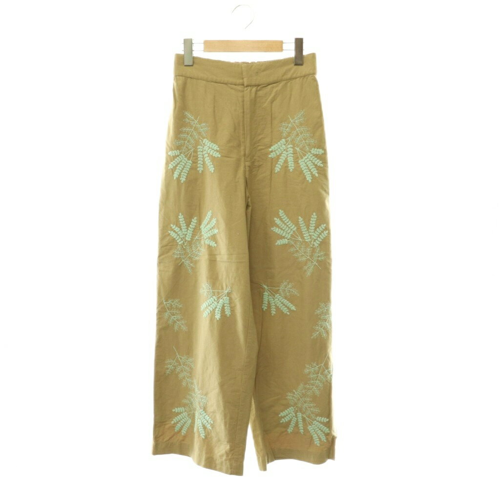 ヌキテパ NE QUITTEZ PAS! Cotton Linen Plants Embroidery Pants ワイドパンツ 刺繍 リネン混 S ベージュ ミント /ES ■OS ■SH レディース  260602