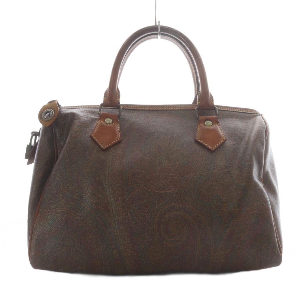 【中古】エトロ ETRO ミニボストンバッグ ハンドバッグ ペイズリー柄 PVC レザー ダークブラウン 南京錠付き /YO38 レディース 【ベクトル 古着】 260530