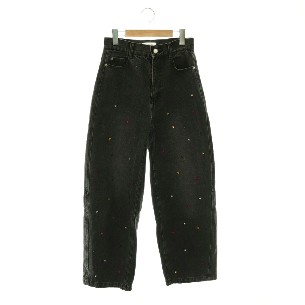 【中古】アメリヴィンテージ Ameri VINTAGE 24SS JEWEL BIJOU WIDE DENIM デニム パンツ ジーンズ ワイド ラインストーン装飾 黒 ブラック /HS ■OS レディース 【ベクトル 古着】 260610