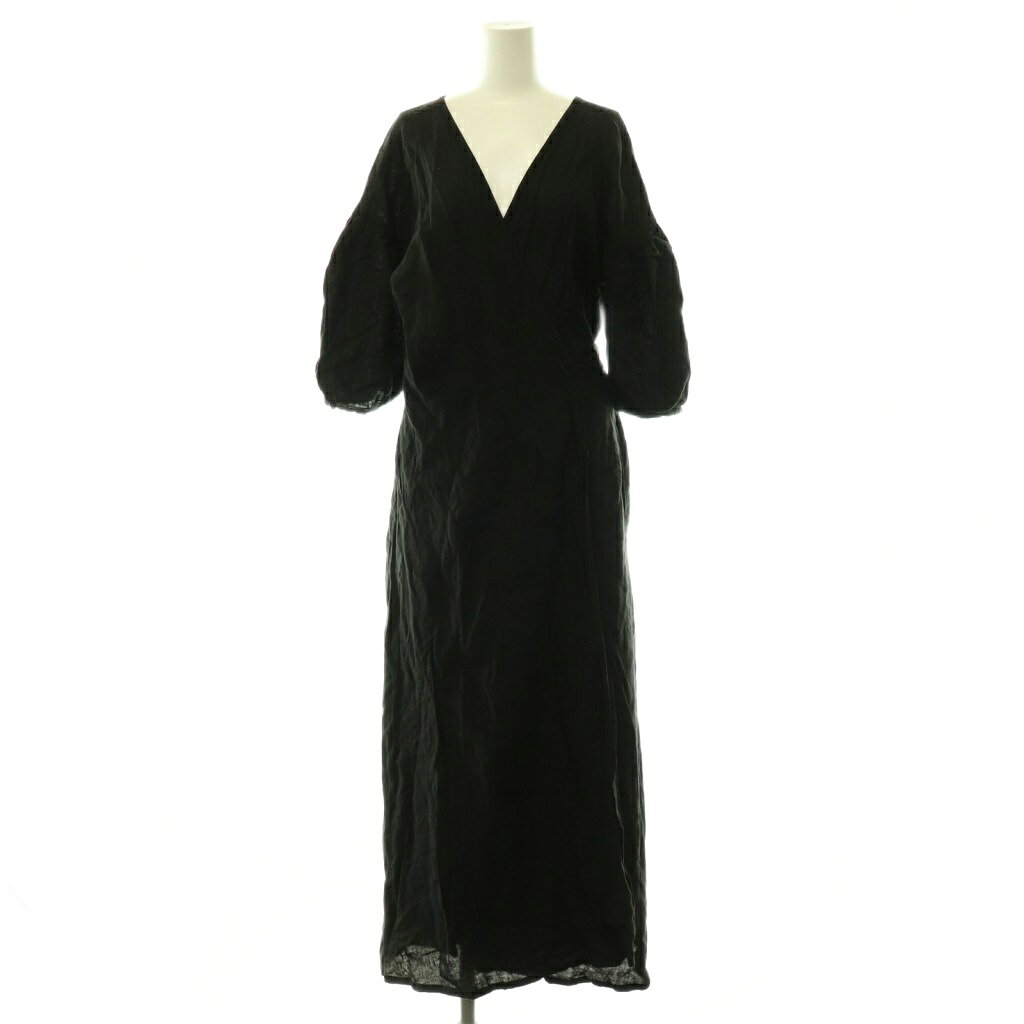 アパルトモン ドゥーズィエムクラス L'Appartement DEUXIEME CLASSE Linen Madam Dress ワンピース ロング カシュクール 七分袖 リネン ブラック /DO ■OS レディース  260604