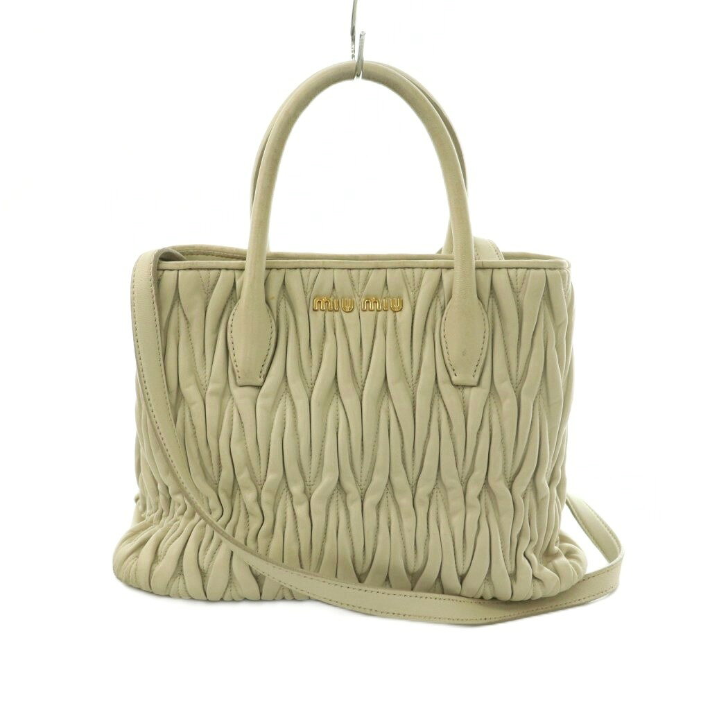【中古】ミュウミュウ miumiu マテラッセ 2WAY ハンドバッグ ショルダーバッグ ギャザー レザー ライトベージュ RN1069 /MI ■OS ■OH レディース 【ベクトル 古着】 260605