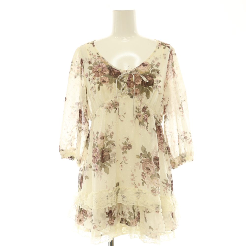 レストローズ L'EST ROSE 花柄チュニック ブラウス プルオーバー シアー レース 2 アイボリー マルチカラー /CX ■OS レディース  260611