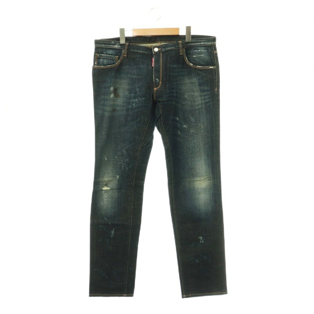 [Used] Dsquared2 Distressed Denim Jeans, Straight Leg, Stained Finish, Size 52, Indigo /ES ■OS Men's [Vector Used Clothing] 260618