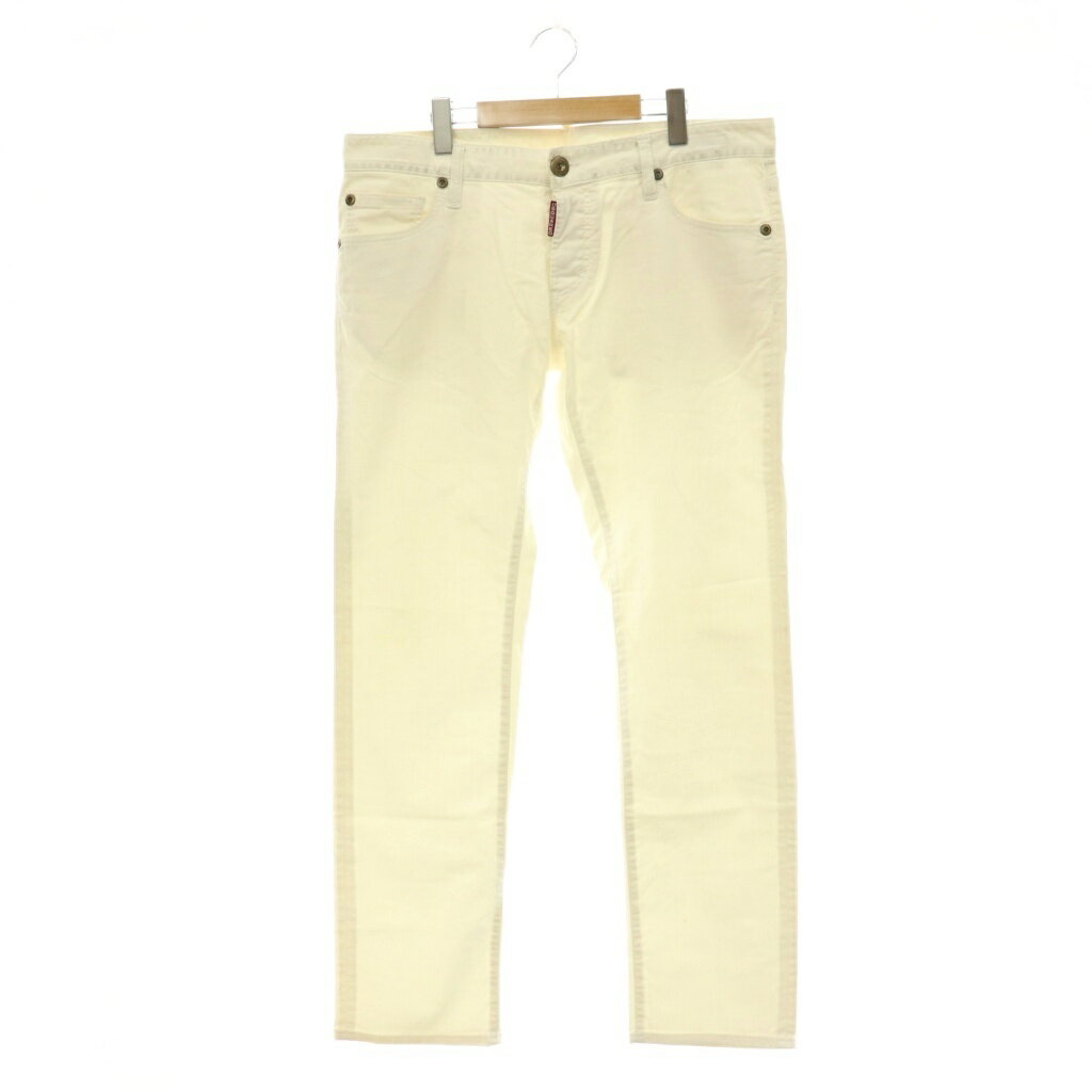 [Used] Dsquared2 Leather Patch Denim Jeans Tapered Button Fly Size 52 White /CX ■OS [Vector Used Clothing] 260618