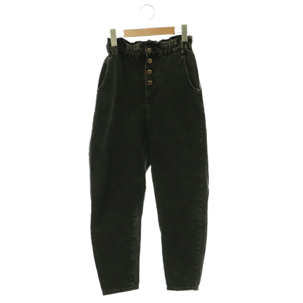 [Used] ZARA Button-Fly Denim Jeans Tapered USA2 Black /DO ■OS Women's [Vector Used Clothing] 260615