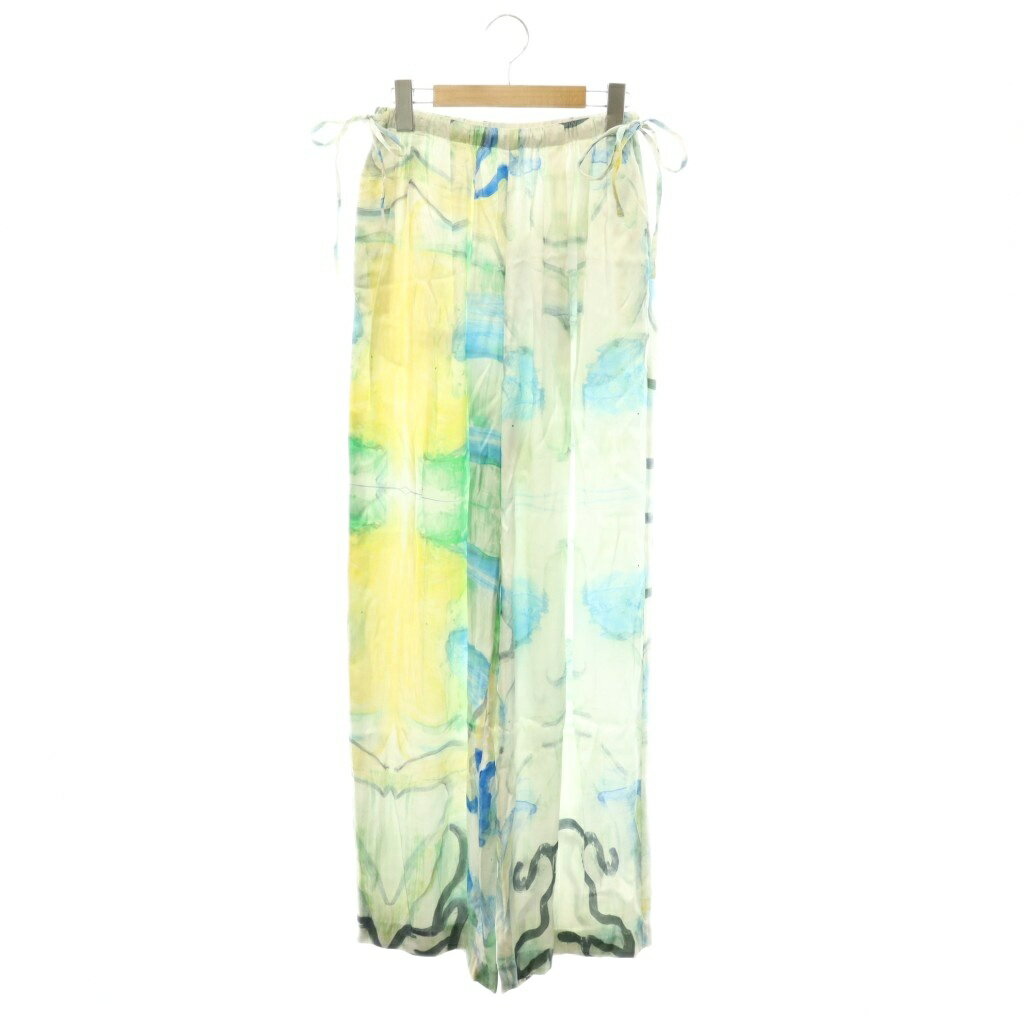 エンフォルド ENFOLD サンプル品 26SS DRAWSTRING WIDE-PANTS パンツ イージー サテン 総柄 38 白 マルチカラー /CX ■OS レディース  260623