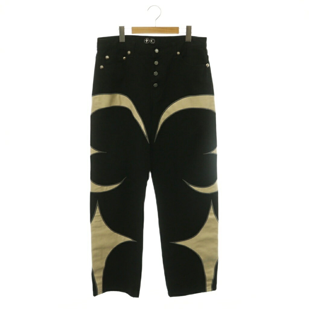 サグクラブ Thug Club TC Leather Washing Denim Pants デニムパンツ ロゴ ワイドストレート ボタンフライ 2 黒 ブラック TC23PT0901 /HS ■OS ■SH メンズ  260629