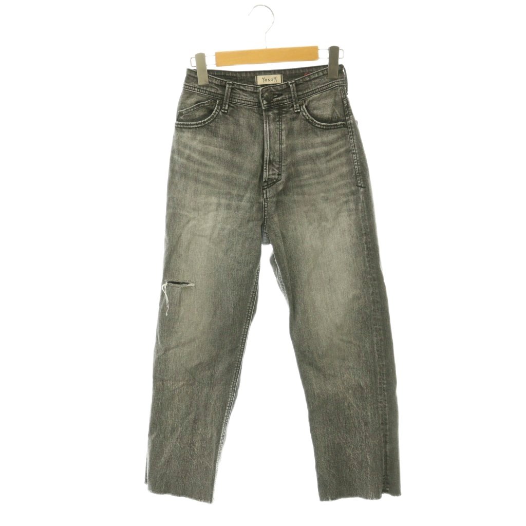 [Used] YANUK x Aya Kaneko CUB Distressed Straight Denim Jeans, Zipper Fly, Size 23, Gray, 57131502 /DO ■OS ■SH Women's [Vector Used Clothing] 260630