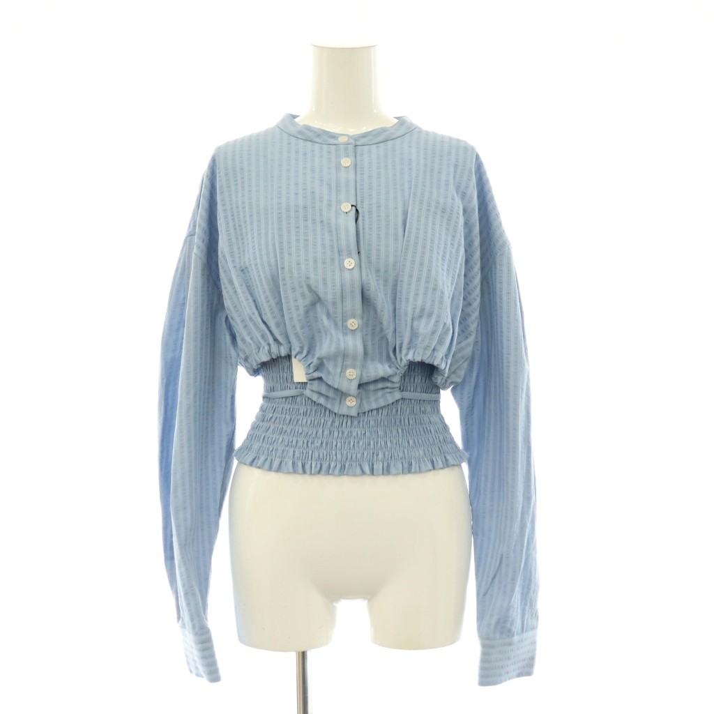 【中古】未使用品 アメリヴィンテージ Ameri VINTAGE 25AW SHIRRING LAYERED SHORT SHIRT シャツ ブラウス 変形 ストライプ 長袖 ビスチェ セット F ライトブルー /HS ■OS レディース 【ベクトル 古着】 260701