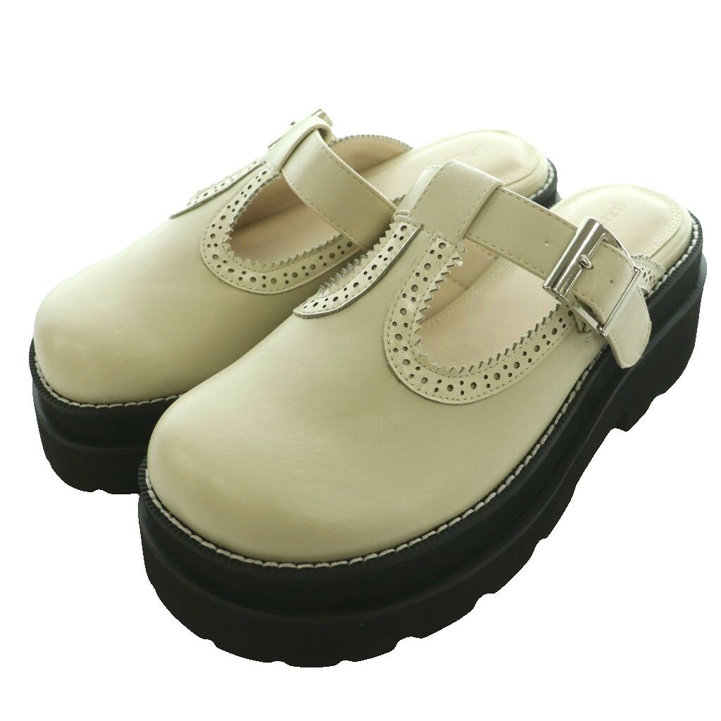 【中古】アメリヴィンテージ Ameri VINTAGE ブローグ スライド ローファー BROGUE SLIDE LOAFER 厚底 レザー M ライトグレー 0126112980980 /SS ■OS レディース 【ベクトル 古着】 260702