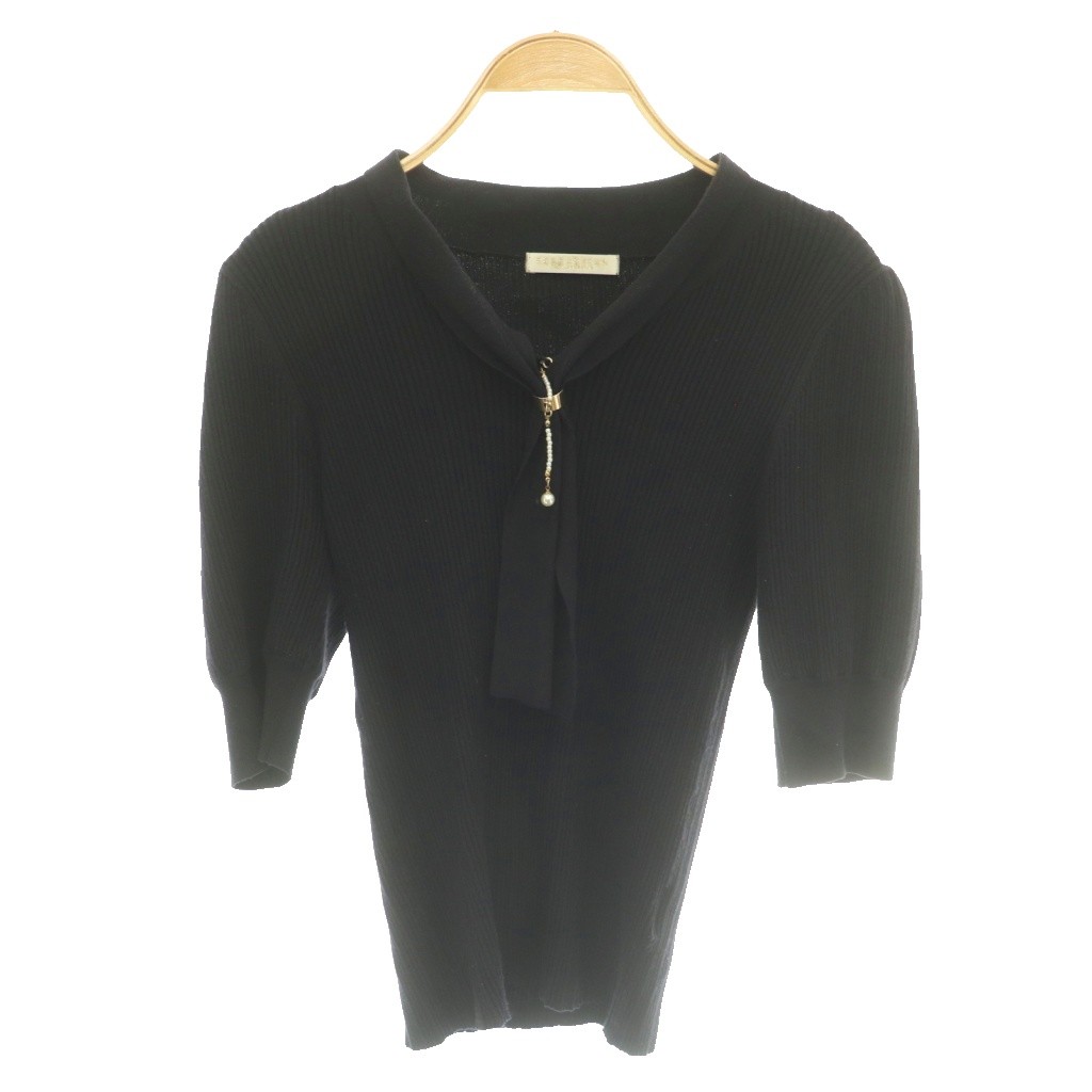 プロポーション ボディドレッシング PROPORTION BODY DRESSING パールチェーンボウタイニット セーター 五分袖 S 紺 ネイビー /SS ■OS レディース  260705