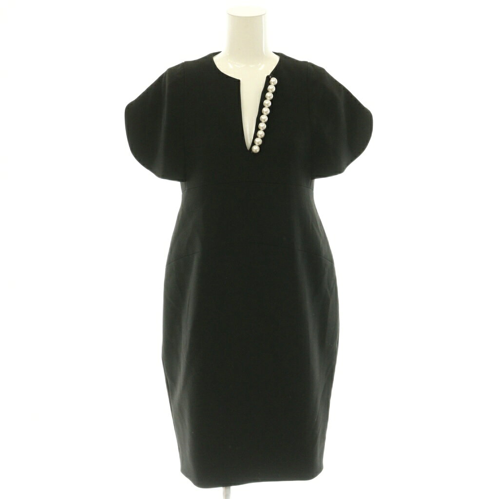 ヨーコチャン YOKO CHAN Flared sleeve Pearl Slit line Dress ワンピース キーネック フェイクパール 36 ブラック /CX ■OS レディース  260706
