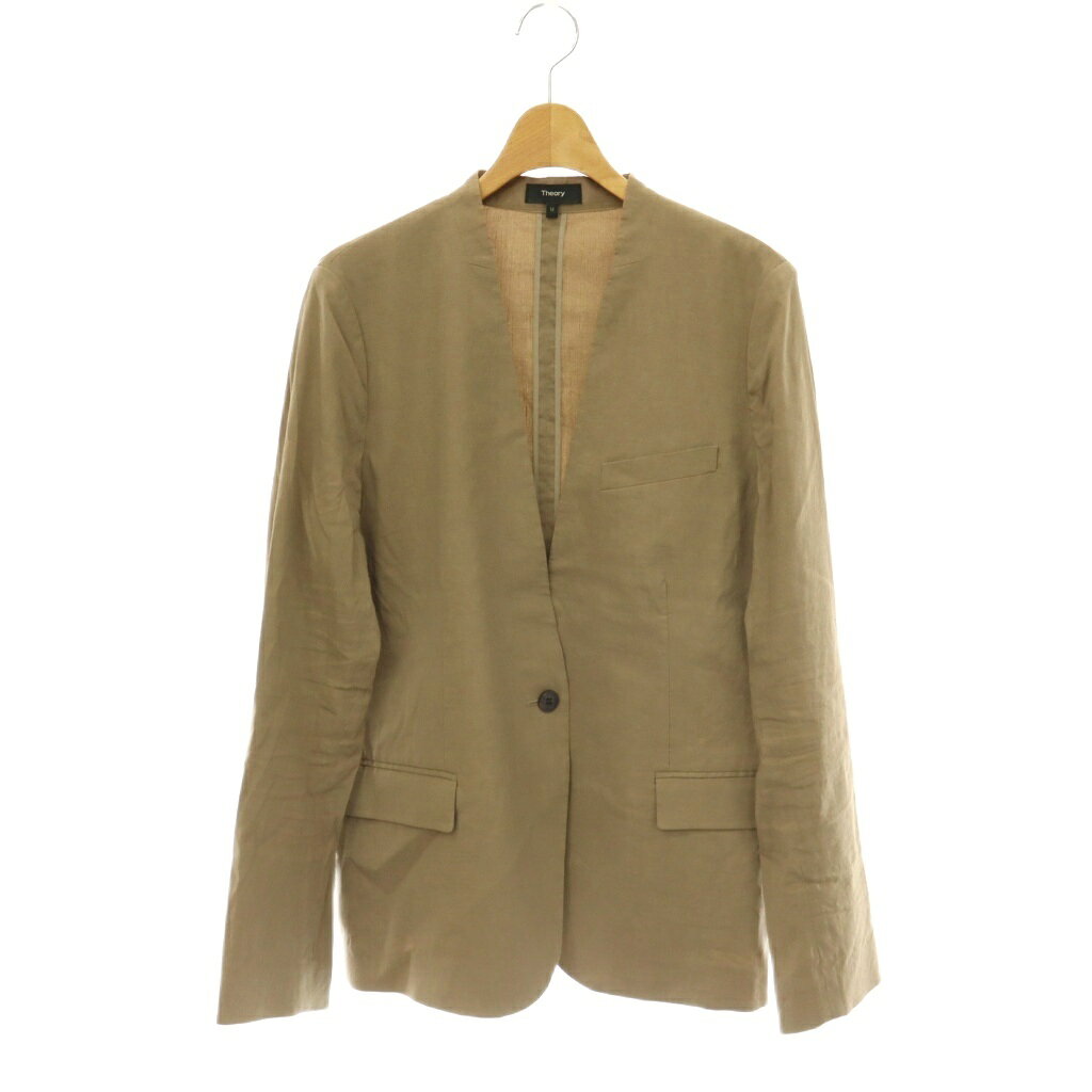 セオリー Theory ECO CRUNCH WASH CL STAPLE JKT UL ジャケット ノーカラー リネン 薄手 12 モカ /HS ■OS レディース  260708