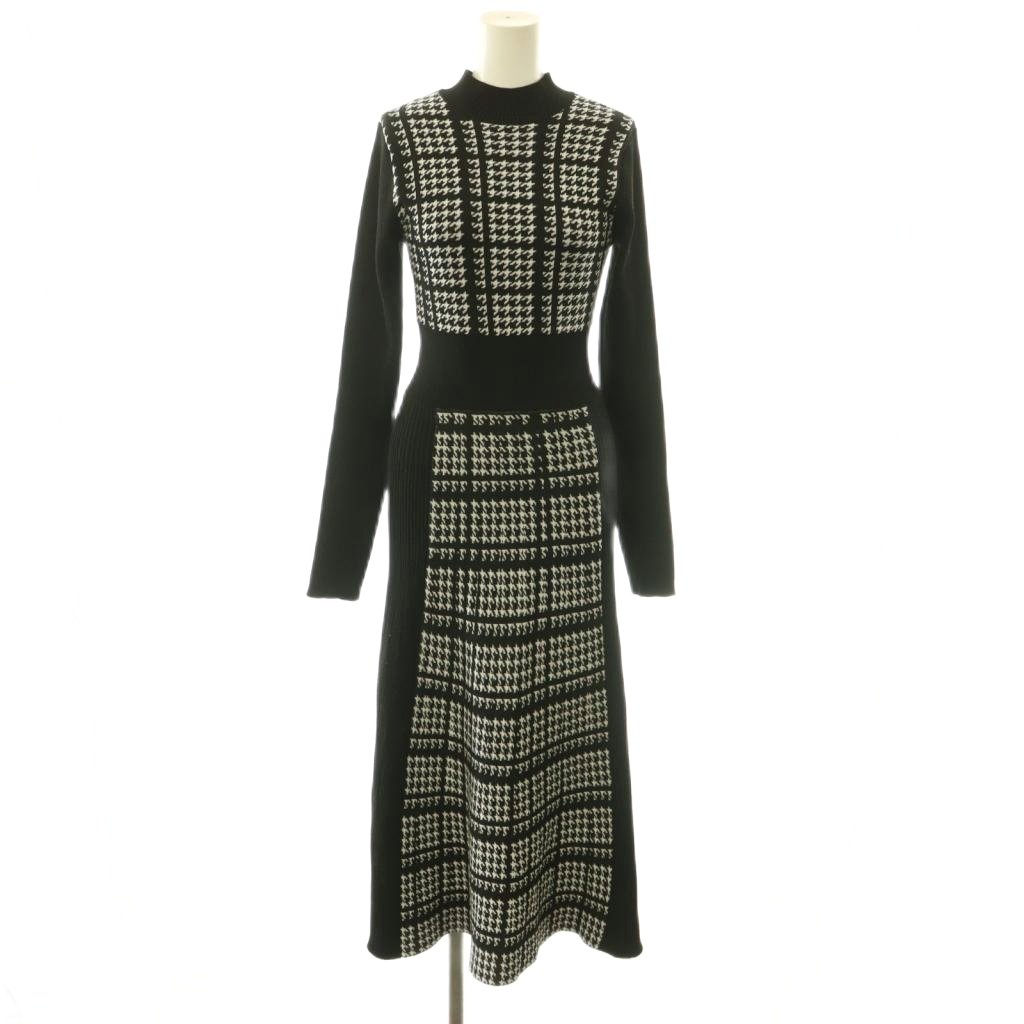 【中古】リエンダ rienda 2WAY LONG SLV 千鳥柄フレアKnit OP ワンピース ニット リブ ロング 長袖 F 黒 ブラック /HS ■OS レディース 【ベクトル 古着】 260722