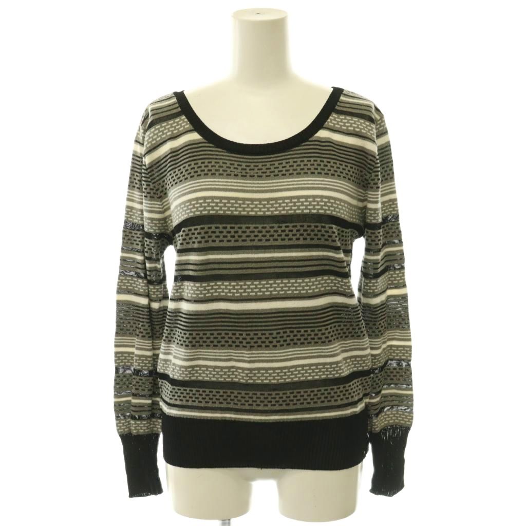 【中古】ラルフローレン RALPH LAUREN マルチボーダーニット カットソー 長袖 L ブラック グレー ホワイト /DO ■OS レディース 【ベクトル 古着】 260721