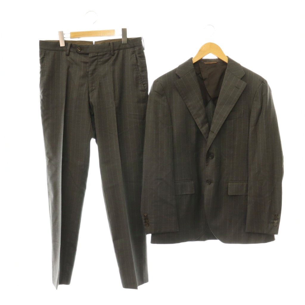 【中古】バーニーズニューヨーク BARNEYS NEW YORK ウールストライプ背抜きスーツ セットアップ ジャケット パンツ 46 チャコール グレー /CX ■OS ■SH メンズ 【ベクトル 古着】 260811