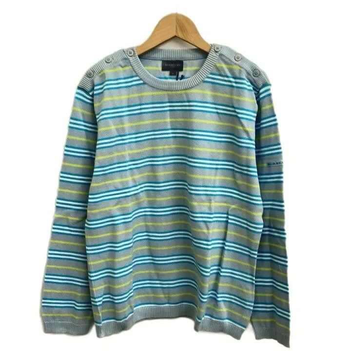 【中古】バーバリーゴルフ BURBERRY GOLF ゴルフウエア コットンボーダークルーネックニット セーター L ブルー /MY ■OS ■SH レディース 【ベクトル 古着】 260808