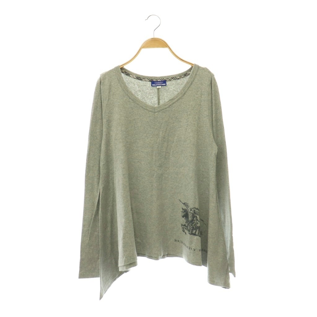 【中古】バーバリーブルーレーベル BURBERRY BLUE LABEL Vネック フレア カットソー T シャツ ロンT 38 グレー /CX ■OS レディース 【ベクトル 古着】 260804