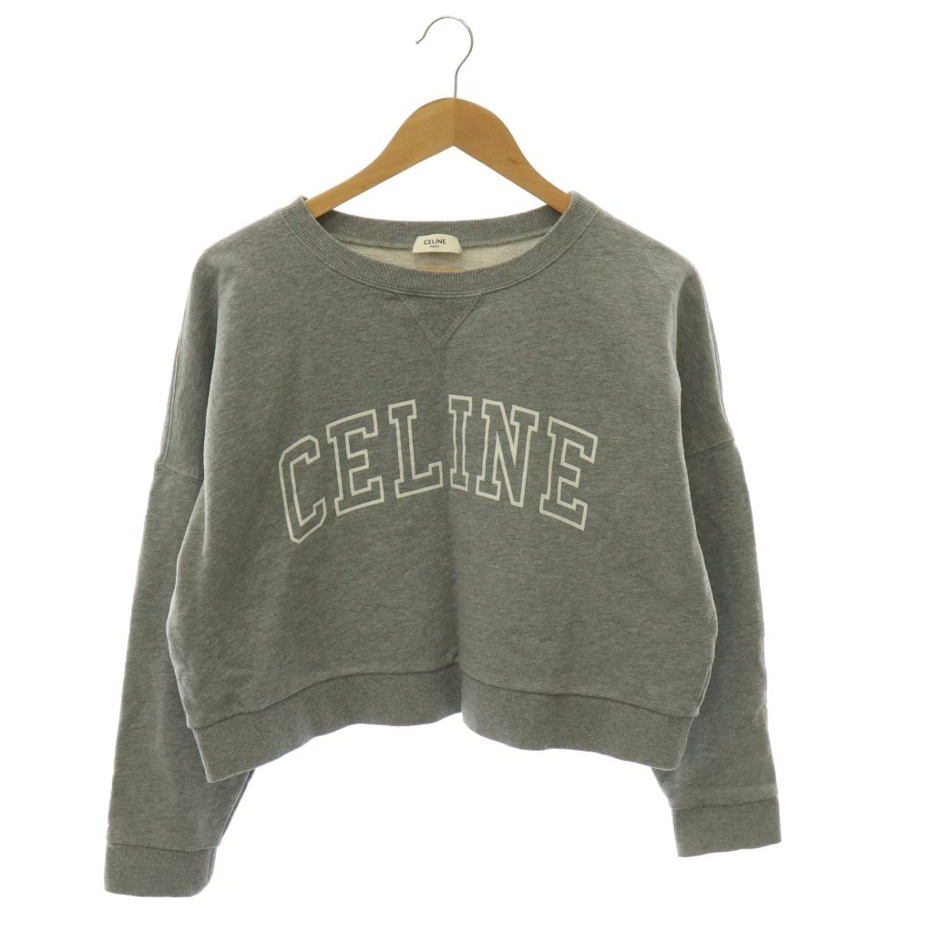 【中古】セリーヌ CELINE ロゴ ルーズスウェットシャツ トレーナー プルオーバー クロップド S グレー 白 ホワイト 2Y61E670Q.09OW /CX ■OS レディース 【ベクトル 古着】 260820