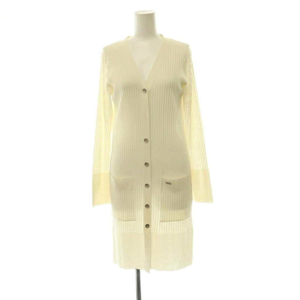 【中古】フォクシー ブティック FOXEY BOUTIQUE Cardigan Cascade カーディガン ロング リブ Vネック シアー 38 アイボリー 41908 /CX ■OS ■SH レディース 【ベクトル 古着】 260904