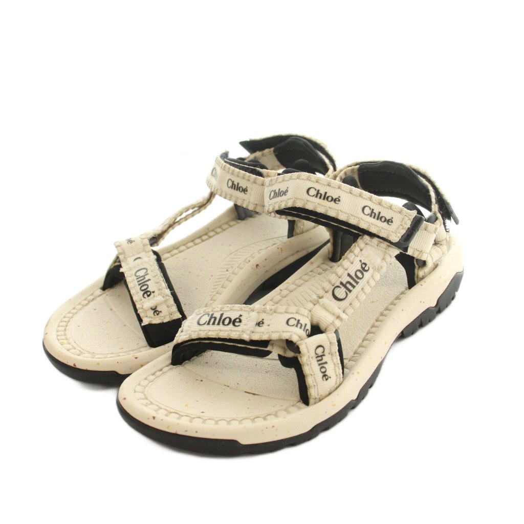 【中古】クロエ CHLOE × Teva HURRICANE XLT2 サンダル ロゴ US7 24.0cm アイボリー 黒 ブラック 1151030 /MI ■OS ■SH レディース 【ベクトル 古着】 260904