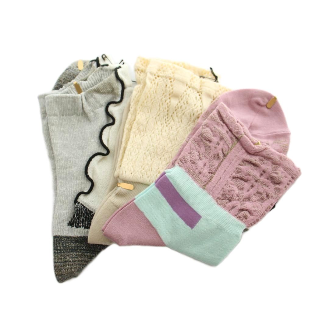 【中古】未使用品 ノネット nonnette 靴下3点セット 総柄 23〜25cm ピンク アイボリー グレー /MI ■OS レディース 【ベクトル 古着】 260903
