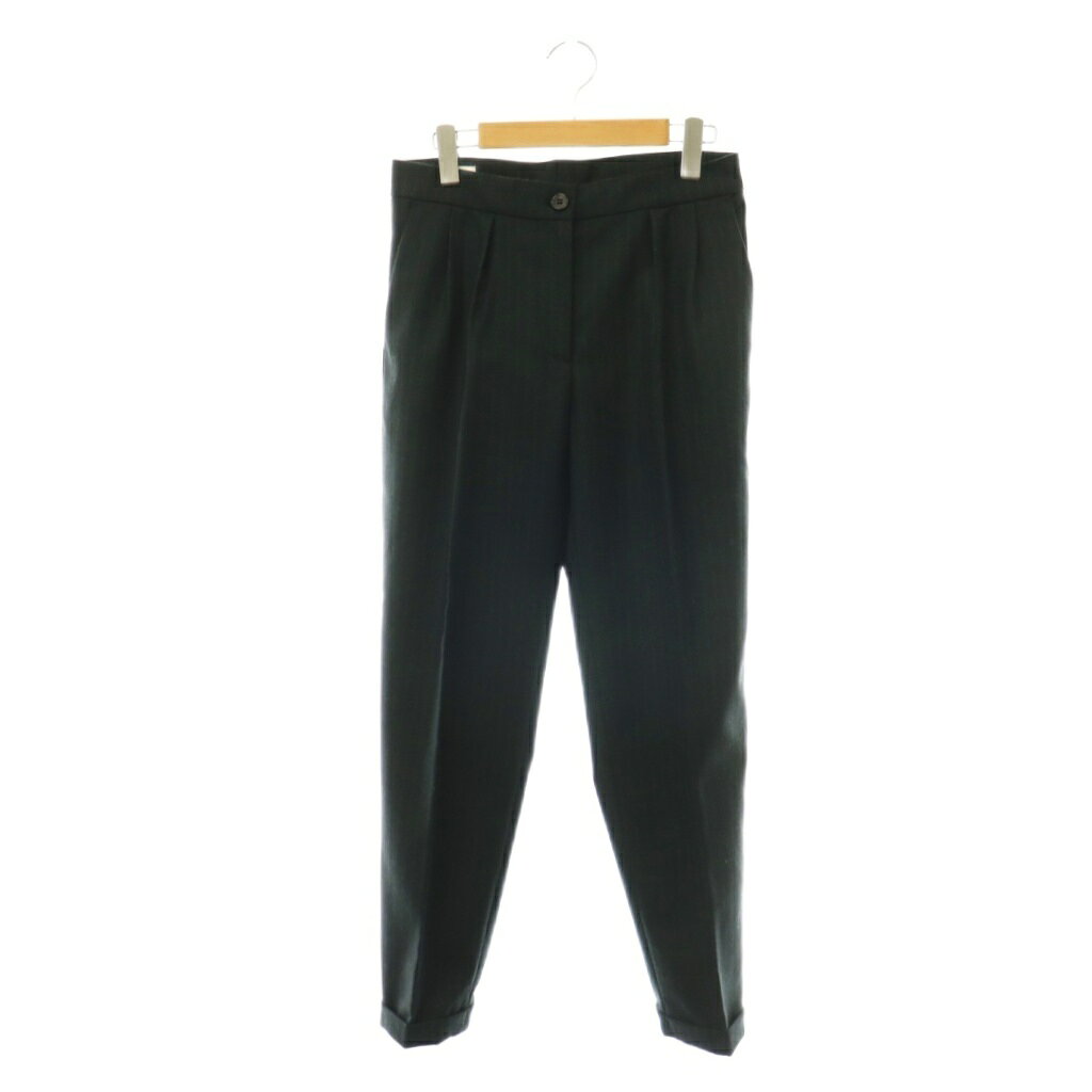 【中古】ドリスヴァンノッテン DRIES VAN NOTEN セットゥユイットゥ 2タックストライプセンタープレスパンツ ウール テーパード ロールアップ 36 黒 ブラック 緑 グリーン /CX ■OS レディース 【ベクトル 古着】 260904