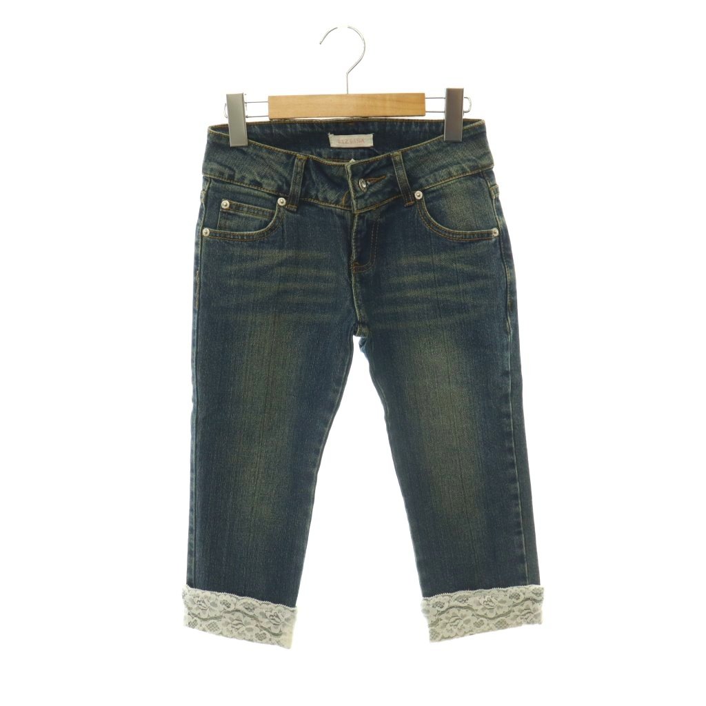 【中古】リズリサ LIZ LISA レースデニムサブリナパンツ ジーンズ クロップド ジッパーフライ M インディゴブルー /DO ■OS レディース 【ベクトル 古着】 260907