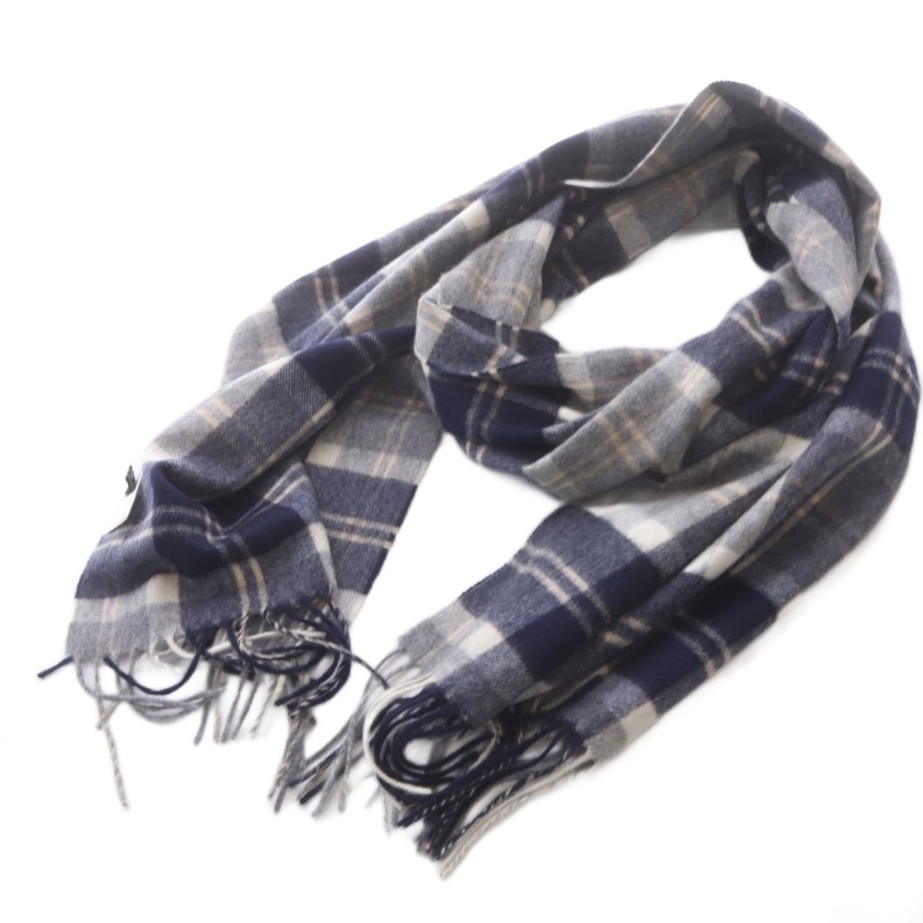 【中古】23区 オンワード樫山 vingt-trois pure cashmere マフラー チェック カシミヤ フリンジ グレー ネイビー /YO16 レディース 【ベクトル 古着】 261002 auc-vector-21309604 ブランド古着の買取販売ベクトル パッケージ画像
