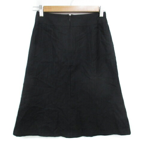 【中古】ナチュラルビューティーベーシック NATURAL BEAUTY BASIC 台形スカート ひざ丈 ウール シルク混 ストライプ柄 XS 黒 白 ブラック ホワイト /FF44 レディース 【ベクトル 古着】 220722