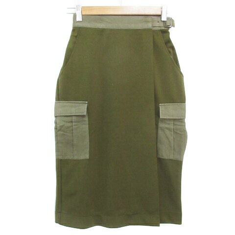 【中古】ハレ HARE タイトスカート ミモレ丈 スリット 無地 F カーキ /FF21 ■MO レディース 【ベクトル 古着】 220805