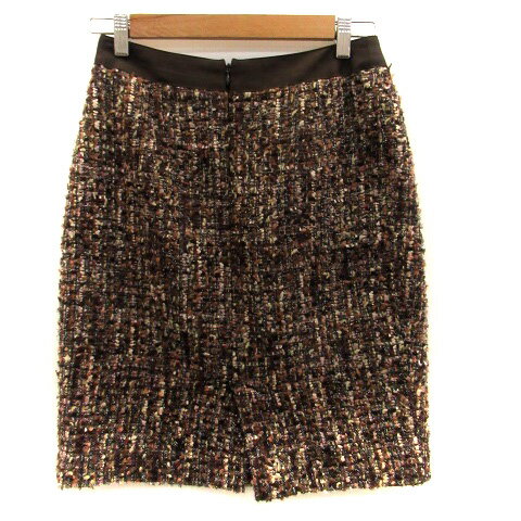 【中古】ロートレアモン LAUTREAMONT フレアスカート ひざ丈 ツイード ウール混 40 茶色 ブラウン ベージュ /HO40 レディース 【ベクトル 古着】 230213