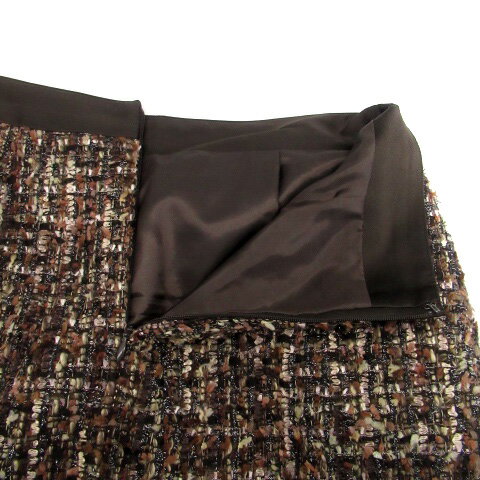 【中古】ロートレアモン LAUTREAMONT フレアスカート ひざ丈 ツイード ウール混 40 茶色 ブラウン ベージュ /HO40 レディース 【ベクトル 古着】 230213