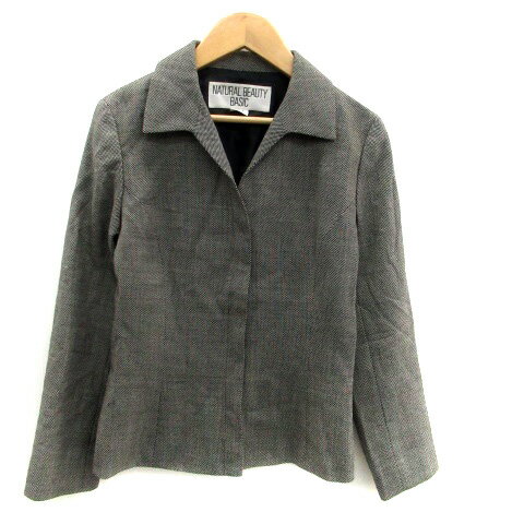 【中古】ナチュラルビューティーベーシック NATURAL BEAUTY BASIC ステンカラージャケット ショート丈 ドット柄 ウール S グレー 黒 ブラック /HO7 レディース 【ベクトル 古着】 230207 【中古】ナチュラルビューティーベーシック NATURAL BEAUTY BASIC ステンカラージャケット ショート丈 ドット柄 ウール S グレー 黒 ブラック /HO7 レディース 【ベクトル 古着】 230207