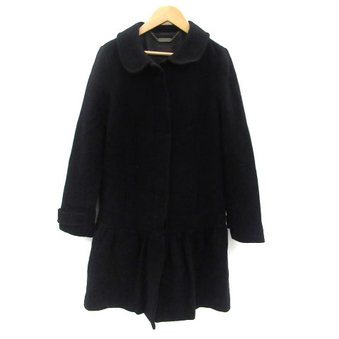 【中古】トランスコンチネンツ TRANS CONTINENTS ステンカラーコート ロング丈 切替 ウール M 黒 ブラック /HO24 レディース 【ベクトル 古着】 230207