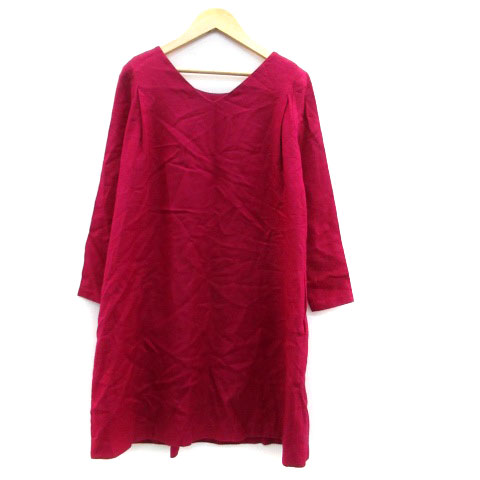 【中古】ノーリーズ Nolley's sophi ワンピース ラウンドネック 長袖 ひざ丈 ウール 36 マゼンタ /HO40 レディース 【ベクトル 古着】 230207