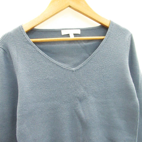 【中古】プロポーション ボディドレッシング PROPORTION BODY DRESSING リブニット カットソー 長袖 Vネック 無地 2 ブルー 青 /MS35 レディース 【ベクトル 古着】 230213