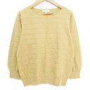 【中古】ナチュラルビューティーベーシック NATURAL BEAUTY BASIC ニット カットソー 長袖 ラウンドネック 透け感 ボーダー柄 M ベージュ ...